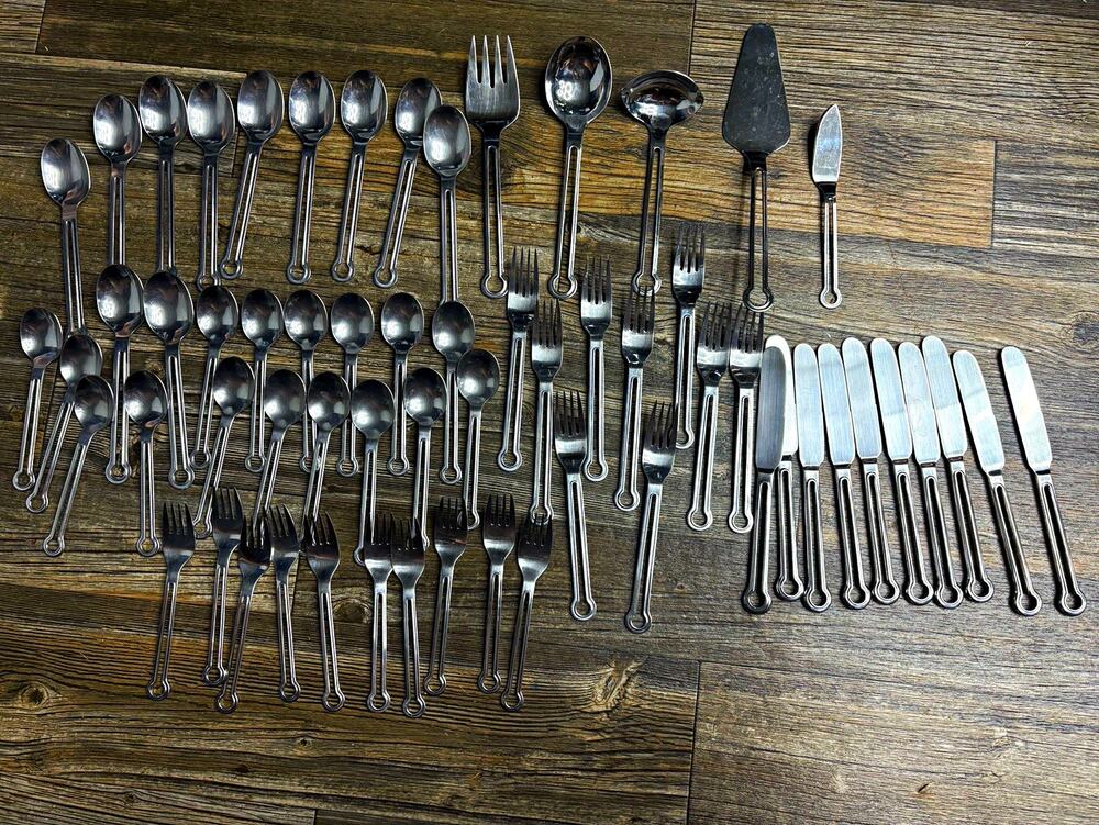 Oxford Hall 57pc Stainless Steel Flatware Set w/ Serving Pieces, Silver